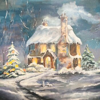 Painting titled "A Fairy-Tail House…" by Nastya Shapochka, Original Artwork, Oil Mounted on Cardboard