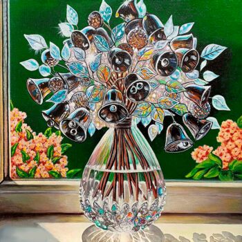 Painting titled "Букет колокольчиков" by Svetlana Alekseeva K, Original Artwork, Acrylic Mounted on Cardboard