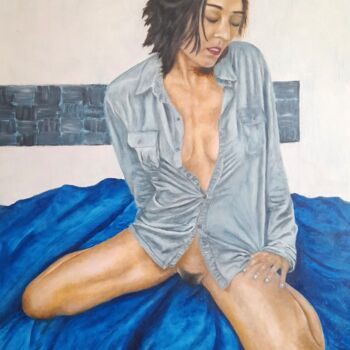 Ζωγραφική με τίτλο "Sous la chemise ble…" από Raymond Devanthéry, Αυθεντικά έργα τέχνης, Λάδι Τοποθετήθηκε στο Ξύλινο φορείο…