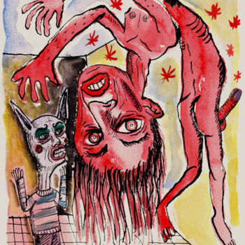 "Le danseur balafré" başlıklı Resim Patrick Jannin tarafından, Orijinal sanat, Mürekkep