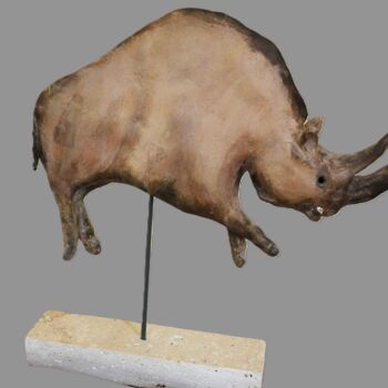 Sculpture titled "RHINOCEROS ( Art Pa…" by Claudine Maure (Pastouille), Original Artwork, Terra cotta