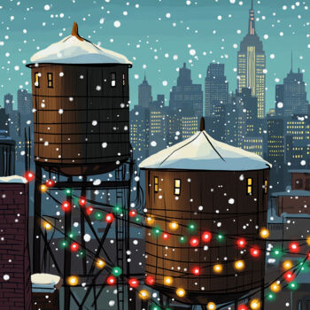 "Snowy NYC Christmas…" başlıklı Dijital Sanat 春宇 关 tarafından, Orijinal sanat, AI tarafından oluşturulan görüntü Ahşap panel…