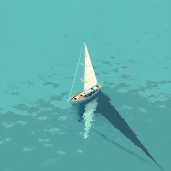 "Sailboat on Turquoi…" başlıklı Dijital Sanat 春宇 关 tarafından, Orijinal sanat, AI tarafından oluşturulan görüntü Ahşap panel…