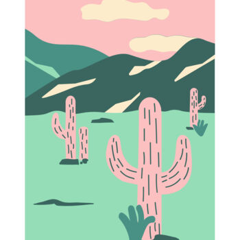 Arts numériques intitulée "Cactus Desert Break…" par Chun Yu Guan, Œuvre d'art originale, Image générée par l'IA Monté sur P…