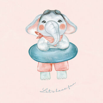 Digital Arts titled "Summer Fun: Cute El…" by Chun Yu Guan, Original Artwork, AI generated image Mounted on Wood Panel