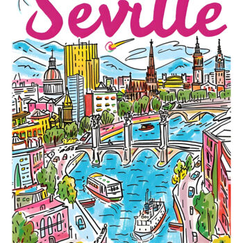 "Vibrant Seville Cit…" başlıklı Dijital Sanat 春宇 关 tarafından, Orijinal sanat, AI tarafından oluşturulan görüntü Ahşap panel…