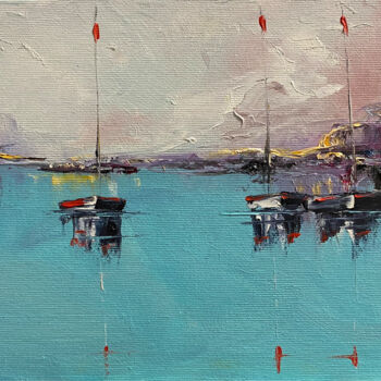 Pintura intitulada "In the bay" por Volodymyr Nezdiimynoha, Obras de arte originais, Óleo Montado em Armação em madeira