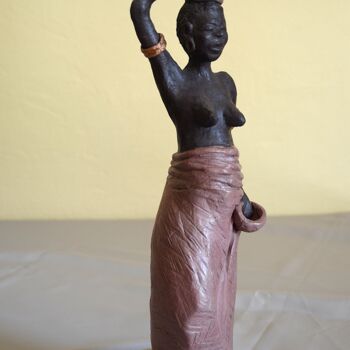 Sculpture titled "Africaine 1 porteus…" by Claudine Maure (Pastouille), Original Artwork, Terra cotta