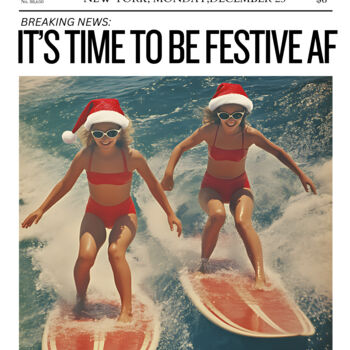 "Surfer Girls Christ…" başlıklı Dijital Sanat 春宇 关 tarafından, Orijinal sanat, AI tarafından oluşturulan görüntü Ahşap panel…