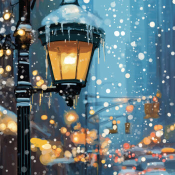 Digital Arts με τίτλο "Snowy Winter Night…" από 春宇 关, Αυθεντικά έργα τέχνης, Εικόνα που δημιουργήθηκε με AI Τοποθετήθηκε στο…
