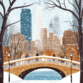 Digital Arts titled "Snowy Central Park…" by Chun Yu Guan, Original Artwork, AI generated image Mounted on Wood Panel