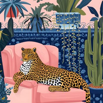 Digital Arts titled "Leopard in Pink Cha…" by Chun Yu Guan, Original Artwork, AI generated image Mounted on Wood Panel