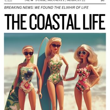 Digitale Kunst getiteld "Barbie's Coastal Li…" door Chun Yu Guan, Origineel Kunstwerk, AI gegenereerde afbeelding Gemonteerd…