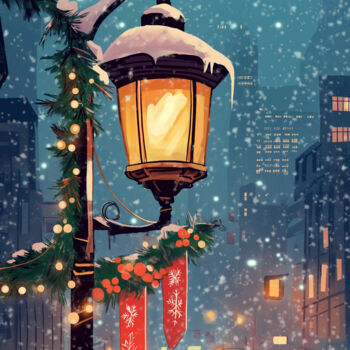 Digital Arts titled "Snowy Night Christm…" by Chun Yu Guan, Original Artwork, AI generated image Mounted on Wood Panel