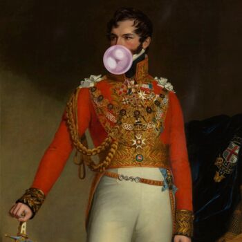 Digital Arts titled "Bubblegum General:…" by Chun Yu Guan, Original Artwork, AI generated image Mounted on Wood Panel