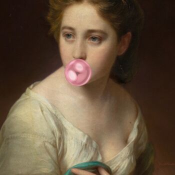 "Bubblegum Girl: Neo…" başlıklı Dijital Sanat 春宇 关 tarafından, Orijinal sanat, AI tarafından oluşturulan görüntü Ahşap panel…