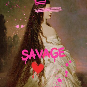 Digitale Kunst getiteld "Savage Queen: Moder…" door Chun Yu Guan, Origineel Kunstwerk, AI gegenereerde afbeelding Gemonteerd…