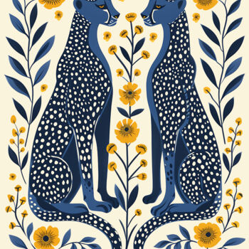 Digital Arts titled "Elegant Cheetahs wi…" by Chun Yu Guan, Original Artwork, AI generated image Mounted on Wood Panel