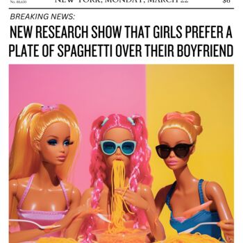 Digital Arts titled "Barbie's Spaghetti…" by Chun Yu Guan, Original Artwork, AI generated image Mounted on Wood Panel