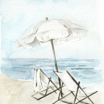 Digital Arts titled "Beach Watercolor, S…" by Chun Yu Guan, Original Artwork, AI generated image Mounted on Wood Panel