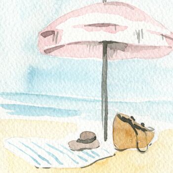 Digital Arts titled "Beach Watercolor Pa…" by Chun Yu Guan, Original Artwork, AI generated image Mounted on Wood Panel