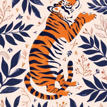 Digital Arts με τίτλο "Tiger in Bloom: Bot…" από 春宇 关, Αυθεντικά έργα τέχνης, Εικόνα που δημιουργήθηκε με AI Τοποθετήθηκε στ…