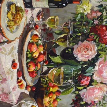 Digital Arts titled "Floral Still Life w…" by Chun Yu Guan, Original Artwork, AI generated image Mounted on Wood Panel