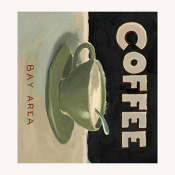 "Bay Area Coffee Sti…" başlıklı Dijital Sanat 春宇 关 tarafından, Orijinal sanat, AI tarafından oluşturulan görüntü Ahşap panel…