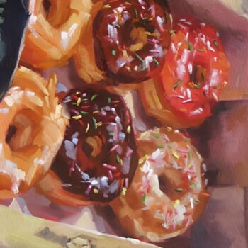 Arts numériques intitulée "Delicious Donuts in…" par Chun Yu Guan, Œuvre d'art originale, Image générée par l'IA Monté sur P…