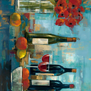 Digital Arts titled "Red Wine Still Life…" by Chun Yu Guan, Original Artwork, AI generated image Mounted on Wood Panel