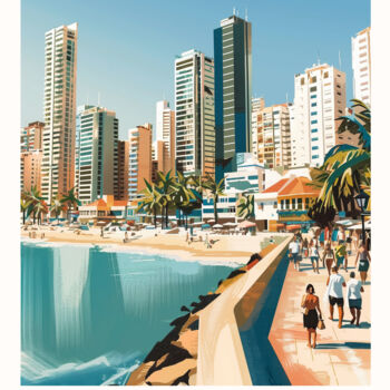 "Fortaleza Beach Cit…" başlıklı Dijital Sanat 春宇 关 tarafından, Orijinal sanat, AI tarafından oluşturulan görüntü Ahşap panel…