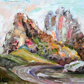 Painting titled "Sacred Shaman Rock/…" by Julia Albert, Original Artwork, Oil Mounted on Cardboard