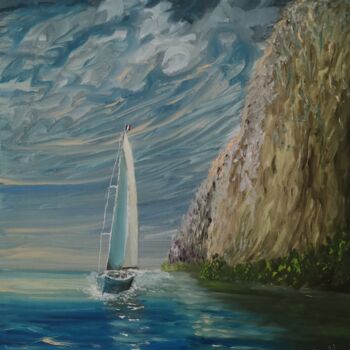 "NAVIGUER LE FJORD D…" başlıklı Tablo Michel Schaillée tarafından, Orijinal sanat, Petrol Ahşap Sedye çerçevesi üzerine mont…