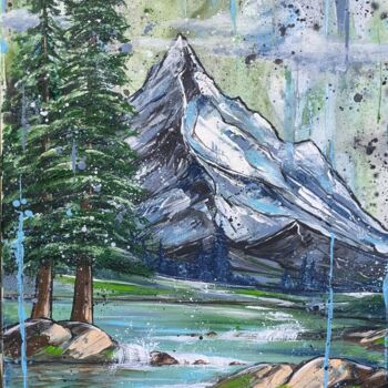 Painting titled "Peinture paysage mo…" by Cédric Vignon, Original Artwork, Acrylic Mounted on Wood Stretcher frame