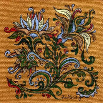 Painting titled "Fleurs entrelacées…" by Inna Viriot, Original Artwork, Acrylic Mounted on Cardboard
