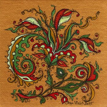 Painting titled "Éclosion Rouge – Mi…" by Inna Viriot, Original Artwork, Acrylic Mounted on Cardboard