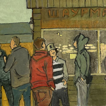 Картина под названием "Street Conversation…" - Олександр Бойченко, Подлинное произведение искусства, Гуашь