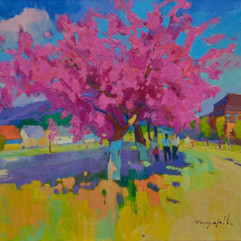 Ζωγραφική με τίτλο "Sakura is Blooming…" από Alexander Shandor, Αυθεντικά έργα τέχνης, Λάδι Τοποθετήθηκε στο Ξύλινο φορείο σ…