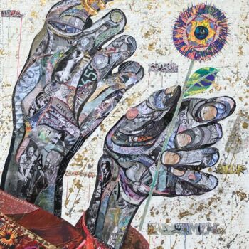 Collages intitulée "Say it With a Flower" par Moira Mcainsh, Œuvre d'art originale, Acrylique Monté sur Châssis en bois