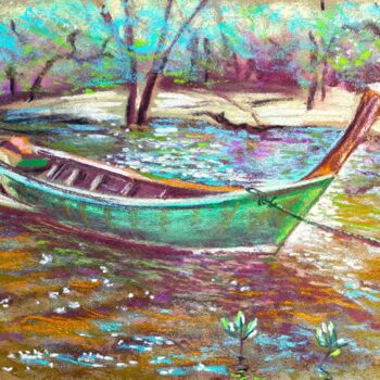 Painting titled "Boat in Tropical Pa…" by Julia Albert, Original Artwork, Pastel
