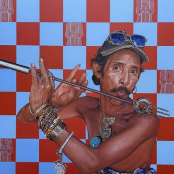 Painting titled "Karma Prison Warden" by James Earley, Original Artwork, Oil Mounted on Wood Stretcher frame