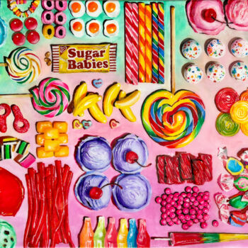 Ζωγραφική με τίτλο "Candy Shop" από Kristin Voss, Αυθεντικά έργα τέχνης, Ακρυλικό Τοποθετήθηκε στο Ξύλινο φορείο σκελετό