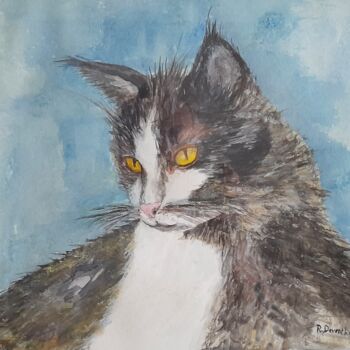 "Chat songeur" başlıklı Tablo Raymond Devanthéry tarafından, Orijinal sanat, Suluboya