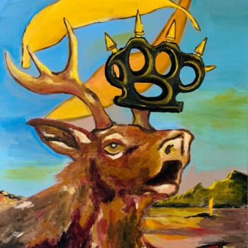 Painting titled "Le cerf au poing am…" by Frédérick Meunier, Original Artwork, Acrylic Mounted on Wood Stretcher frame