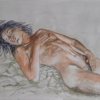 "Nue allongée" başlıklı Tablo Raymond Devanthéry tarafından, Orijinal sanat, Suluboya