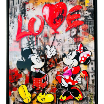 Collagen mit dem Titel "Balloon Love" von Adriano Cuencas, Original-Kunstwerk, Digitale Collage Auf Keilrahmen aus Holz mont…