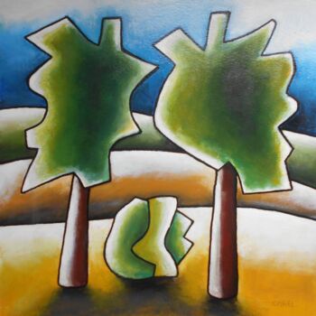 Zeichnungen mit dem Titel "Paysage 2." von Stephane Carel, Original-Kunstwerk, Öl