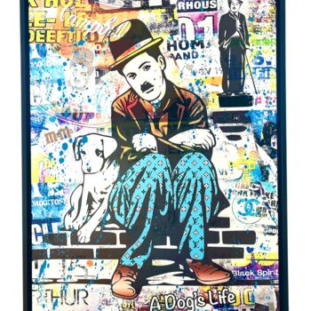 "Dog's Life" başlıklı Kolaj Adriano Cuencas tarafından, Orijinal sanat, Kolaj Ahşap Sedye çerçevesi üzerine monte edilmiş