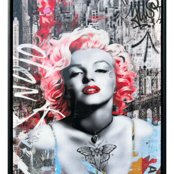 Κολάζ με τίτλο "Marilyn Dreams" από Adriano Cuencas, Αυθεντικά έργα τέχνης, Κολάζ Τοποθετήθηκε στο Ξύλινο φορείο σκελετό