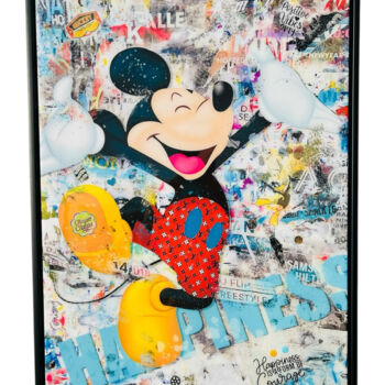 Collages titulada "Mickey Happiness" por Adriano Cuencas, Obra de arte original, Collages Montado en Bastidor de camilla de…